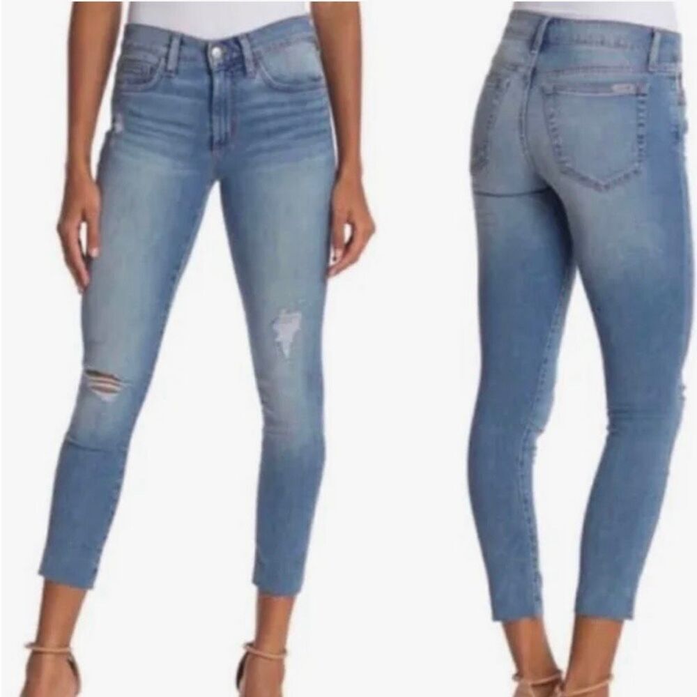 Joe’s Jeans mid rise distressed knee crop jean emerald wash 29